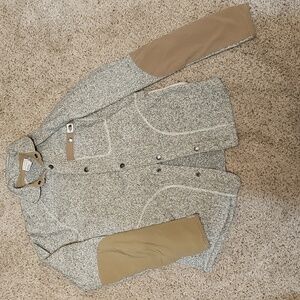 The North Face Gray Knit Button-Up Jacket with Tan Accents